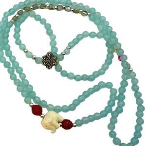 Gemstone Blue Beryl Flourite Crystal Elephant Natural Gem Necklace Bracelet 28”